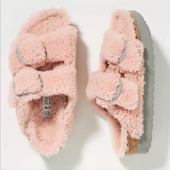 Birkenstock Papillio Women's Teddy Crystal Rose Shearling Slide Sandals Size 39 - Picture 5 of 11